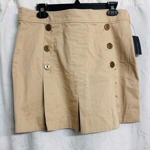 Tommy Hilfiger NWT Denim Khaki Y2K Mini Pencil Skirt Front Pleats & Buttons 10